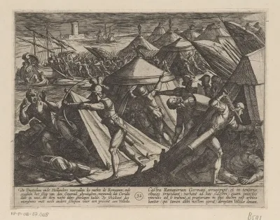 Nederlanders en Duitsers vallen het Romeinse kamp aan en veroveren de boot van Cerialis