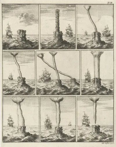 Negen afbeeldingen van verschillende waterhozen