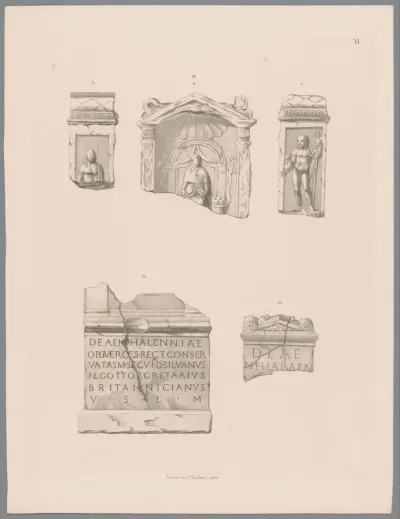Nehalennia-altaar en fragment met tekst, pl. XI