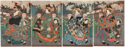 Neljä onnagata-näyttelijää kabuki-näytelmässä