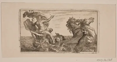 Neptun. Illustration til Jacob Fosie, "Lære-Klude [...] eller Prøver paa Kaaber, Slibe, Grunde, Naale, Etz-Vand, Sverte, Viske, Lade og Trykke fra Aar 1741 til Aar 1743"