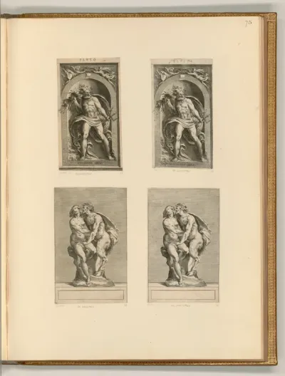 Neptun in einer Nische; Satyr und Frau