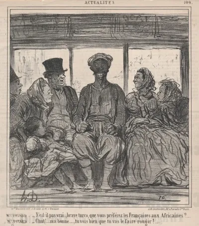 N'est-il pas vrai, brave turco, que vous préférez les Françaises aux Africaines?..., from Les Actualités, published in Le Charivari, August 31, 1859