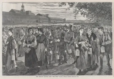 New England Factory Life – "Bell Time" (from "Harper's Weekly," Vol. XII)