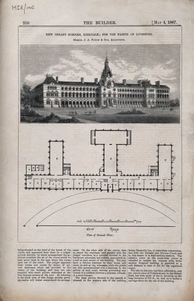 New Infant Schools, Kirkdale, Lancashire: with floor plans