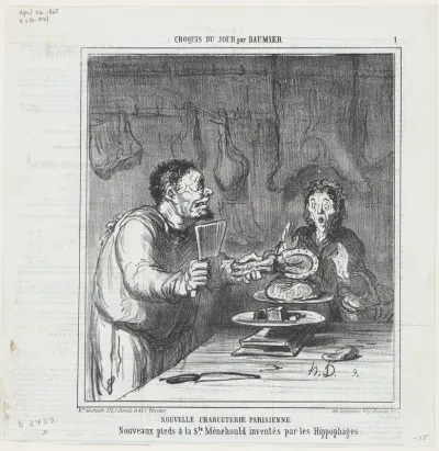 New Parisian butcher's shop, from 'Sketches of the day,' published in Le Charivari, April 22, 1865