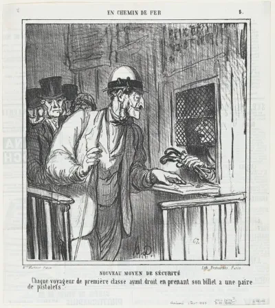 New security measures, from 'On the train,' published in Le Charivari, September 1, 1864