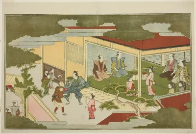 New Year in a Samurai Mansion, from the illustrated kyoka anthology "The Young God Ebisu (Waka Ebisu)"