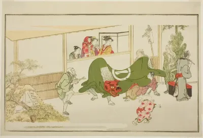 New Year Street-Performers, from the illustrated kyoka anthology "The Young God Ebisu (Waka Ebisu)"