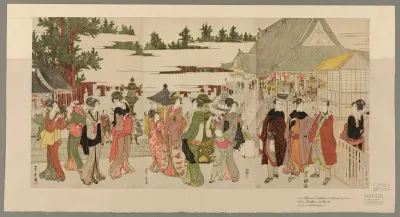 New Year's Pilgrimage to Myohoji Temple in Horinouchi (Horinouchi Myohoji eho mairi no zu)