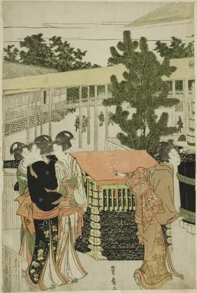 New Year's Pilgrimage to Myohoji Temple in Horinouchi (Horinouchi Myohoji eho mairi no zu)