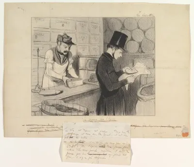 Newspapers at the Grocers (Les journaux chez l'épicier) from La Caricature, October 23, 1842