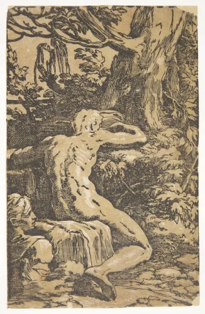 Nøgen mand (Narcissus?), set fra ryggen