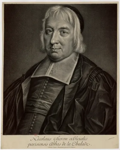 Nicolaus Cheron officialis Parisiensis abbas de la Chalade. Simon eques Romanus pinxit et sculpsit