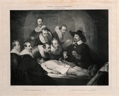 Nicolaus Tulp demonstrating anatomy to seven syndics of the Surgeons' Guild of Amsterdam