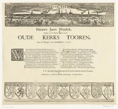 Nieuwe Jaers Wensch, Gedaen van de Klocke-luyders van de Oude Kerks Tooren, Aen de Burgery van Amsterdam, 1708