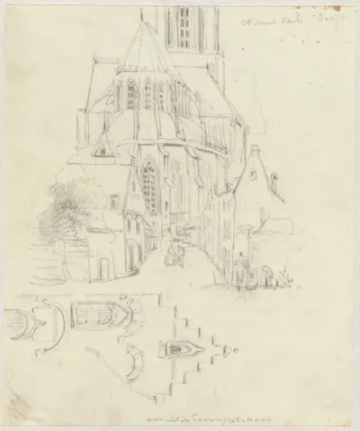 Nieuwe Kerk en een trapgevel te Delft