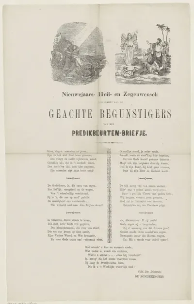 Nieuwjaarswens van de rondbrengers van het predikbeurtenbriefje