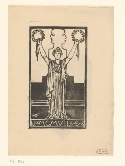 Nieuwjaarswens voor 1907, met vrouw in Romeins gewaad