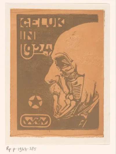 Nieuwjaarswens voor 1924 met zelfportret