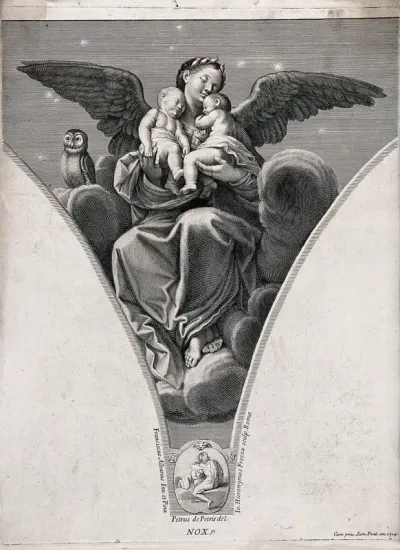 Night. Engraving by G.H. Frezza, 1704, after P. de Petris, after F. Albani