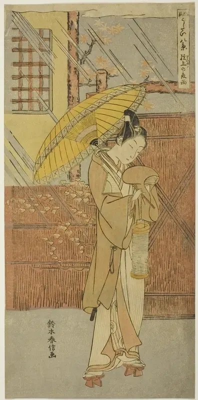 Night Rain of Genjo (Genjo no yau), from the series "Parodies of Eight Scenes from Noh Chants (Furyu utai hakkei)"