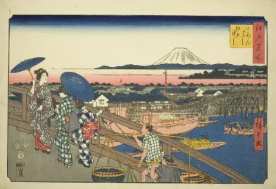 Nihon Bridge to Edo Bridge (Nihonbashi Edobashi), from the series "Famous Places in Edo (Edo meisho)"