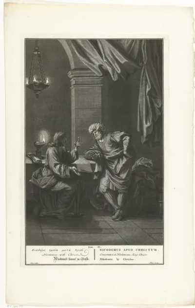 Nikodemus in gesprek met Christus bij nacht