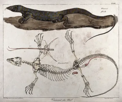 Nile-dwelling reptile: two figures, the lower showing the reptile's skeleton