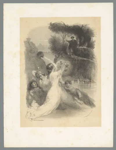 Nimfen en putto aan de waterkant