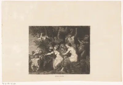 Nimfen, saters en putti tussen de bomen