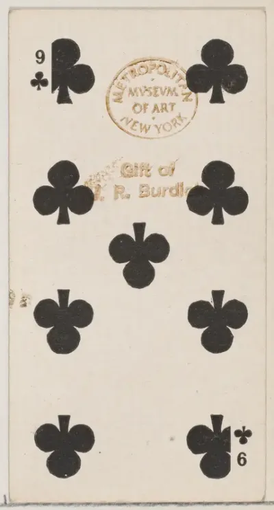 Nine Clubs (black), from the Playing Cards series (N84) for Duke brand cigarettes