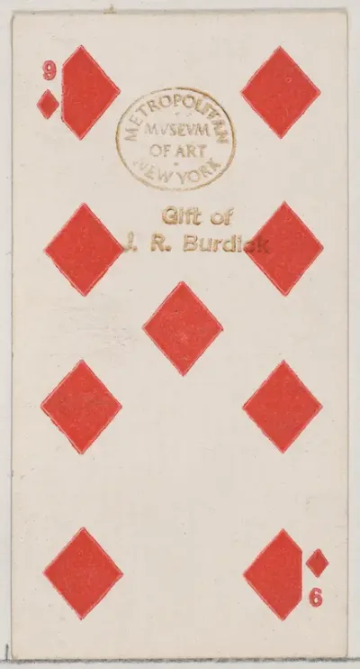 Nine Diamonds (red), from the Playing Cards series (N84) for Duke brand cigarettes