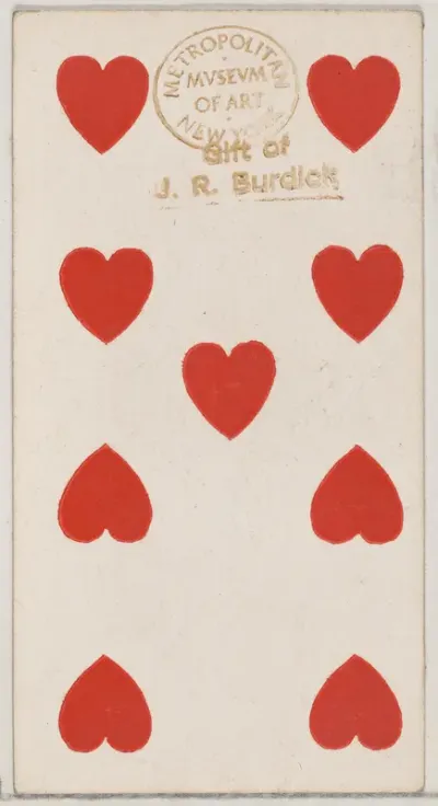 Nine Hearts, from the Playing Cards series (N84) to promote Turkish Cross-Cut Cigarettes for W. Duke, Sons and Co.