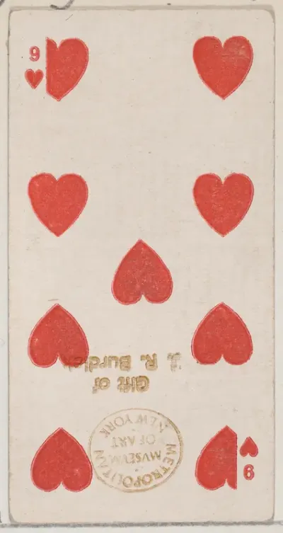 Nine Hearts (red), from the Playing Cards series (N84) for Duke brand cigarettes