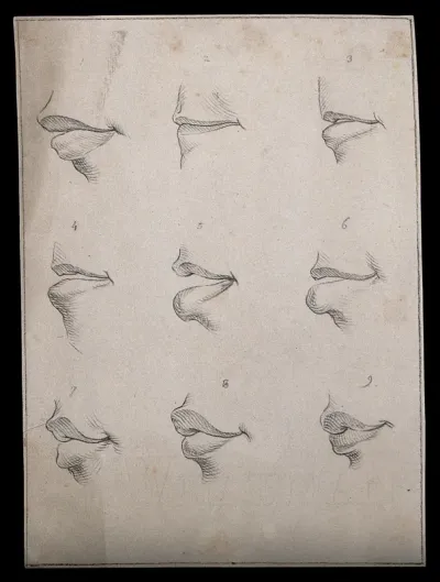 Nine mouths. Drawing, c. 1793