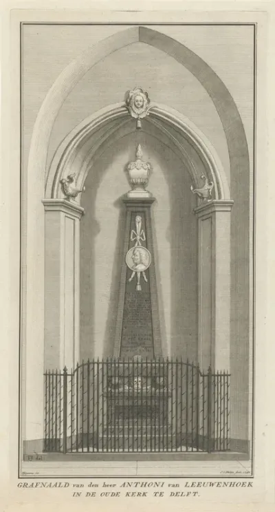 Nis met het grafmonument van Antoni van Leeuwenhoek