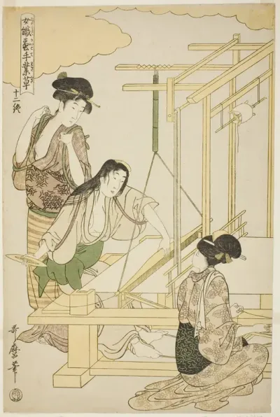 No. 12 (juni), from the series "Women Engaged in the Sericulture Industry (Joshoku kaiko tewaza-gusa)"