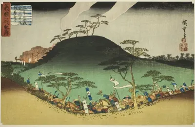 No. 3: Yoshitsune's Night Attack Against the Taira Army at the Battle of Mount Mikusa (Sankai, Mikusa gassen Yoshitsune Heijin batsu yoru utsu), from the series "The Life of Yoshitsune (Yoshitsune ichidaiki no uchi)"