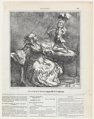 No matter how much I rock him, it is impossible to make him fall asleep, from 'News of the day,' published in Le Charivari, June 21, 1866