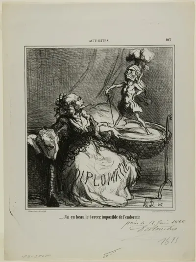 “- No matter how much I rock him, it is impossible to make him fall asleep,” plate 105 from Actualités