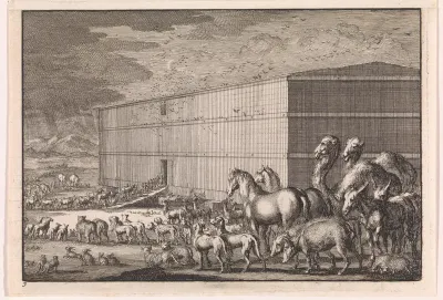 Noach laadt alle dieren in de ark
