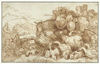 Noach met de dieren op weg naar de ark