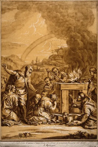 Noah's clan make their sacrifice and God responds with a rainbow