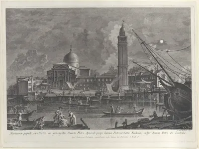 Nocturnal view of the gondolas' procession in front of the Basilica of San Pietro di Castello