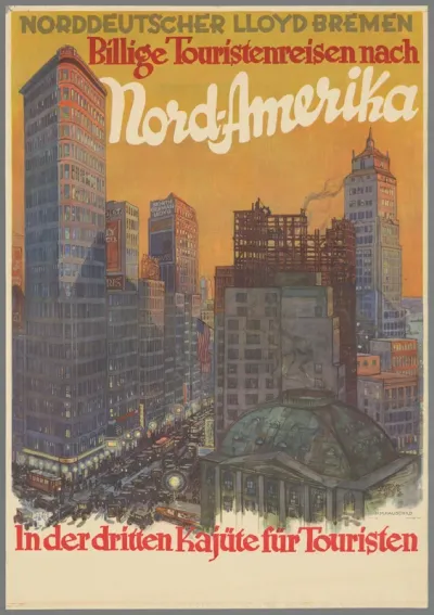 Norddeutscher Lloyd Bremen. Billige Touristenreisen nach Nord Amerika. In der dritte Kajüte für Touristen.