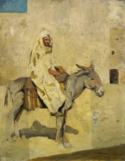 North african scene with a figure on a donkey