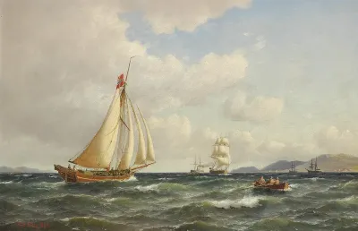Norwegian sailing ships off Bergen.