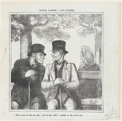 Not bad, not bad at all the lady over there.... I wonder if she is alone... What rakes we are!, from 'Parisian sketches,' published in Le Charivari, September 8, 1864