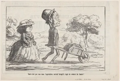 Not everything in country life smells like roses... especially when having to take care of the manure, from 'The joys of country life,' published in Le Charivari, September 12, 1865